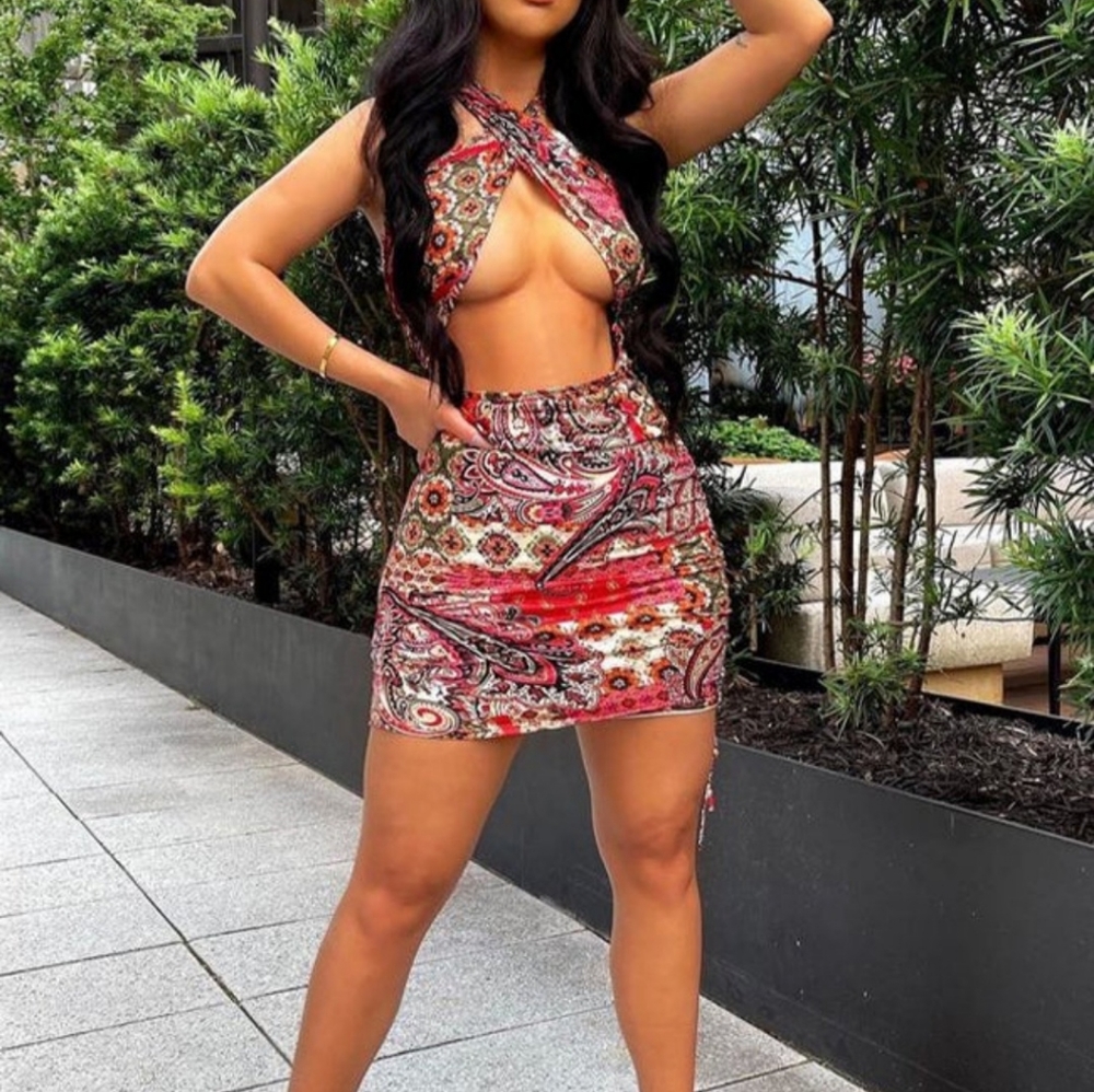 SOLD-Paisley print mini dress